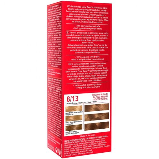 Vopsea de Par Permanenta Londa Color Blend 8/13, 110 ml, Blond Mediu, Vopsea LONDA Color, Colorare Par LONDA Color, Vopsea de Par Blond Mediu, Vopsele Hair Styling, Produse de Ingrijire a Parului, Vopsea Colorare Par LONDA Color Blend