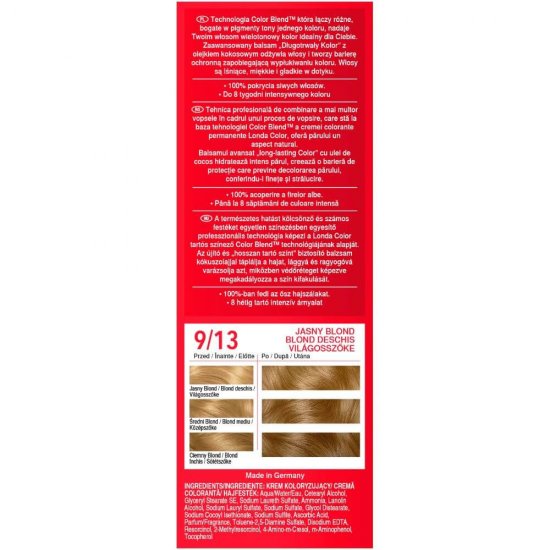 Vopsea de Par Permanenta Londa Color Blend 9/13, 110 ml, Blond Deschis, Vopsea LONDA Color, Colorare Par LONDA Color, Vopsea de Par Blond Deschis, Vopsele Hair Styling, Produse de Ingrijire a Parului, Vopsea Colorare Par LONDA Color Blend