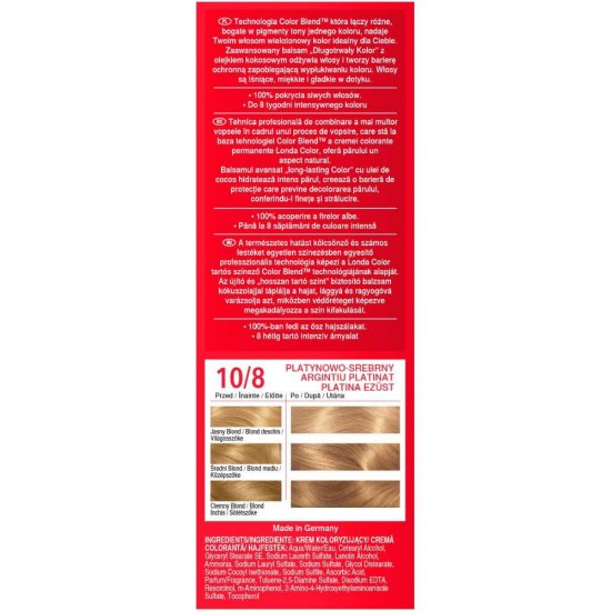 Vopsea de Par Permanenta Londa Color Blend 10/8, 110 ml, Blond Argintiu, Vopsea LONDA Color, Colorare Par LONDA Color, Vopsea de Par Blond Argintiu, Vopsele Hair Styling, Produse de Ingrijire a Parului, Vopsea Colorare Par LONDA Color Blend