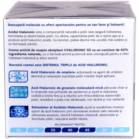 cremă antirid de noapte hyaluronic 3d 50 ml elmiplant)