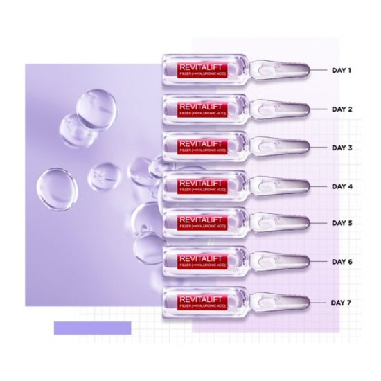 Set 7 Fiole Ser Antirid cu Acid Hialuronic L’Oreal Paris Revitalift Filler, 1.3 ml, Ser Antirid Fiola, Ser Antirid Fiole, Fiole de Ser Antirid cu Acid Hialuronic, Fiole Acid Hialuronic, Fiole Antirid L’Oreal Paris, Fiole Revitalift Filler
