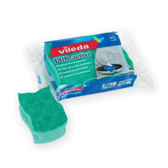 Set 2 Bureti Vileda Pur Active pentru Teflon, Burete de Vase pentru Teflon, Set Bureti de Vase pentru Vase de Teflon, 2 Bureti de Vase Speciali pentru Teflon, Burete pentru Vesela de Teflon, Burete Curatat Vase de Teflon, Burete Spalat Vase Teflon