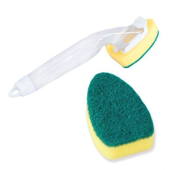 Burete cu Rezervor pentru Detergent SCOTCH BRITE Click & Clean, 230x95x60 mm, Culoare Galben, Burete din Spuma Poliuretanica, Burete Fibra Abraziva, Burete Vase cu Rezervor, Burete Vase Ergonomic, Burete Vase