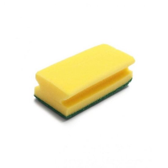 Burete Sagomat Jumbo Standard Practic SCOTCH BRITE, 15.5x9x4.5 cm, Spuma Poliuretanica si Fibra Abraziva, Culoare Galbena, Burete Vase, Bureti Bucatarie, Bureti Curatare, Burete pentru Menaj, Bureti pentru Casa, Bureti Scotch Brite