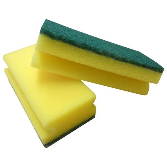 Burete Sagomat Jumbo Standard Practic SCOTCH BRITE, 15.5x9x4.5 cm, Spuma Poliuretanica si Fibra Abraziva, Culoare Galbena, Burete Vase, Bureti Bucatarie, Bureti Curatare, Burete pentru Menaj, Bureti pentru Casa, Bureti Scotch Brite