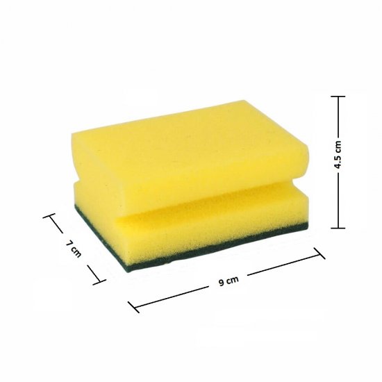 Burete Sagomat Standard Practic SCOTCH BRITE, Dimensiuni 9x7x4.5 cm Spuma Poliuretanica si Fibra Abraziva, Culoare Galbena, Burete Vase, Bureti Scotch Brite, Bureti Curatare, Burete pentru Menaj, Bureti pentru Casa, Burete Bucatarie, Bureti de Vase