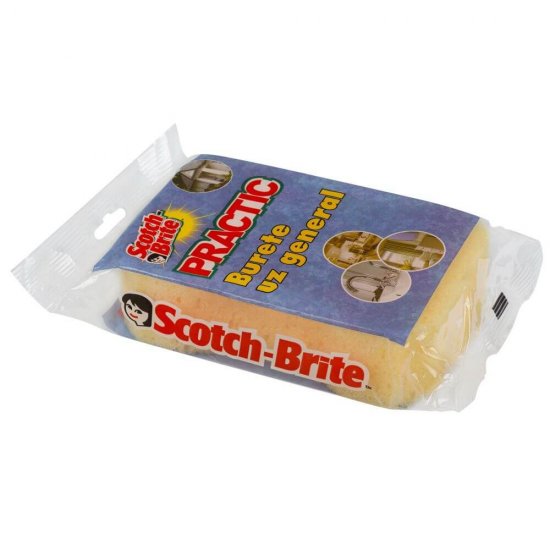 Burete Uz General SCOTCH BRITE Practic, 11.2x6.7x2.5 cm, Culoare Galbena, Burete Super Absorbant, Burete Vase, Burete Bucatarie, Burete Standard, Burete Universal, Burete pentru Vase