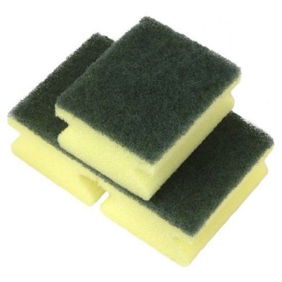 Bureti Sagomat Standard Practic SCOTCH BRITE, 3 Buc/Set, 9x7x4.5 cm, Spuma Poliuretanica si Fibra Abraziva, Culoare Galbena, Burete Bucatarie, Burete Menaj, Bureti Casa, Burete Bucatarie, Bureti de Vase, Bureti Scotch-Brite, Burete Scotch-Brite