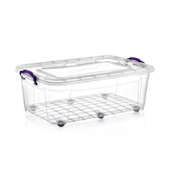 Cutie Depozitare cu Capac si Rotile, 38x54x23 cm, 40 L, Plastic Transparent, Cutii din Plastic pentru Depozitare, Cutie Depozitare din Plastic, Caserole din Plastic pentru Alimente, Cutii Depozitare cu Capac, Cutii Plastic Transparente