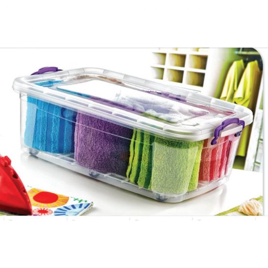 Cutie Depozitare cu Capac si Rotile, 38x54x23 cm, 40 L, Plastic Transparent, Cutii din Plastic pentru Depozitare, Cutie Depozitare din Plastic, Caserole din Plastic pentru Alimente, Cutii Depozitare cu Capac, Cutii Plastic Transparente