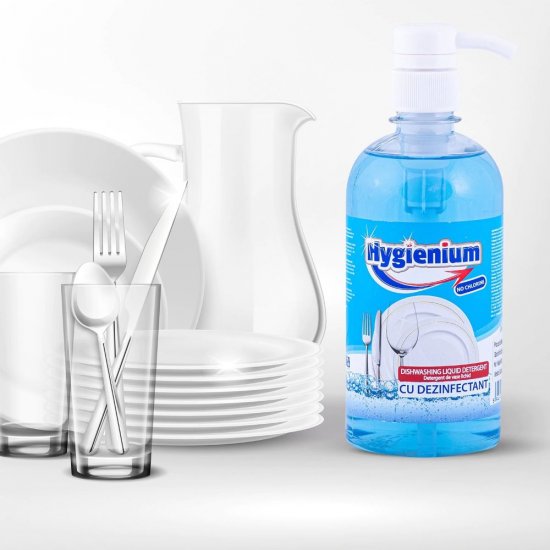 Detergent Vase Dezinfectant, Hygienium, cu Pompita, 1000 ml, Solutii Dezinfectante, Solutii dezinfectante Hygienium, Detergent de Vase, Dezinfectant de Vase