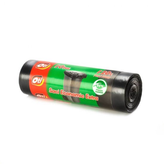 Saci pentru Menaj OTI, 120L, 70x110 cm, 10 Buc/Rola, Negru, Saci Menaj, Saci de Gunoi, Saci Menajeri 120L, Saci de Gunoi Negri, Saci Menajeri Negri