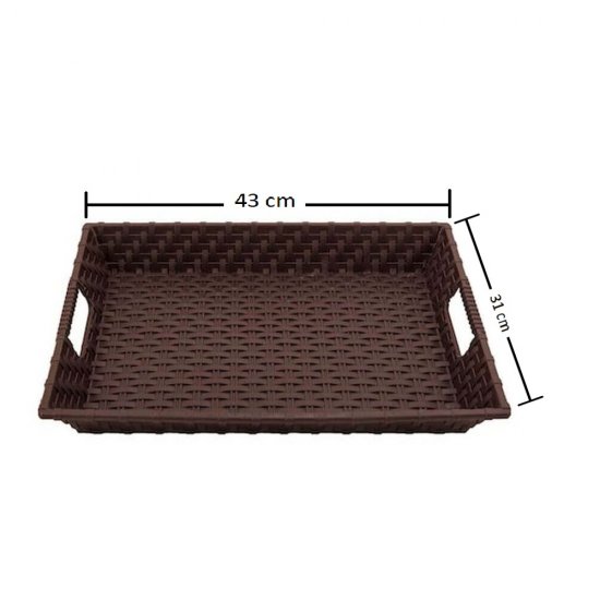 Tava Plastic, 43x31x5 cm, Imitatie Rattan, Culoare Maro, Tava de Plastic, Tava din Plastic Dreptunghiulara, Tava de Plastic pentru Servire, Tava din Plastic cu Manere, Platouri si Tavi, Tavi din Plastic, Tavi din Plastic pentru Servire