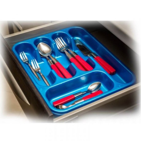 Suport Tacamuri  STERK, 32x27x4 cm, 5 Compartimente, pentru Sertar, Plastic Turcoaz, Suporturi de Plastic pentru Depozitarea Tacamurilor in Sertar, Suport Plastic de Sertar pentru Tacamuri,  Suporturi Compartimente Sertar pentru Tacamuri