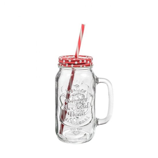 Carafa Sticla cu Capac si Pai OTI, 680 ml, Diverse Culori, Cana din Sticla cu Capac si Pai, Borcan Capac si Pai, Cani cu Capac si Pai, Carafe din Sticla cu Capac si Pai, Cana Limonada cu Capac Metalic si Pai, Borcan cu Pai si Capac