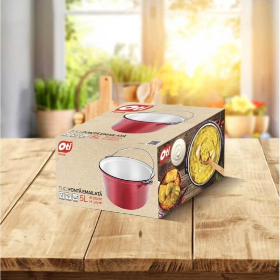 Tuci Emailat din Fonta, Diametru 26 cm, 5 Litri, 4.6 Kg, Culoare Rosie, Tuci pentru Aragaz, Tuci pentru Plita, Tuciuri Gatire Mancare, Tuciuri din Fonta, Tuciuri cu Capac, Tuciuri pentru Mancare, Tuciuri Rosii Fonta