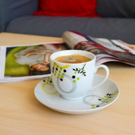 Set Portelan pentru Cafea, 12 Piese, Model Andreea, 6 Cesti 200 ml, 6 Farfurii, Culoare Alba, Serviciu de Cafea din Portelan, Servicii de Cafea din Portelan, Servicii Cafea 12 Piese, Cesti si Farfurii Cafea, Cesti din Portelan