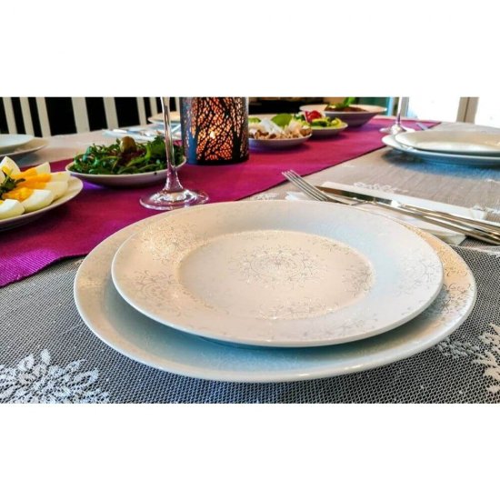 Serviciu de Masa din Portelan OTI, 30 Piese, Model Elegance, Rotund, Culoare Alb/Gri, Set Serviciu de Masa din Portelan, Servicii de Masa Portelan, Serviciu de Masa 30 Piese, Servicii de Masa 30 Piese, Set Vesela din Portelan