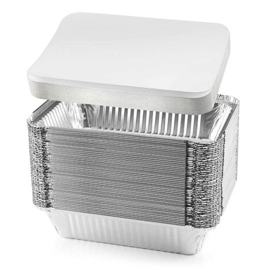 Caserola Aluminiu cu Capac OTI, 920 ml, 100 Buc/Set, Dreptunghiulare, Caserola Aluminiu de Unica Folosinta, Caserola pentru Catering, Caserole pentru Fast-Food, Caserole Dreptunghiulare de Aluminiu, Set de Caserole din Aluminiu, Vesela Unica Folosinta