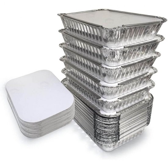 Caserola Aluminiu cu Capac OTI, 920 ml, 100 Buc/Set, Dreptunghiulare, Caserola Aluminiu de Unica Folosinta, Caserola pentru Catering, Caserole pentru Fast-Food, Caserole Dreptunghiulare de Aluminiu, Set de Caserole din Aluminiu, Vesela Unica Folosinta