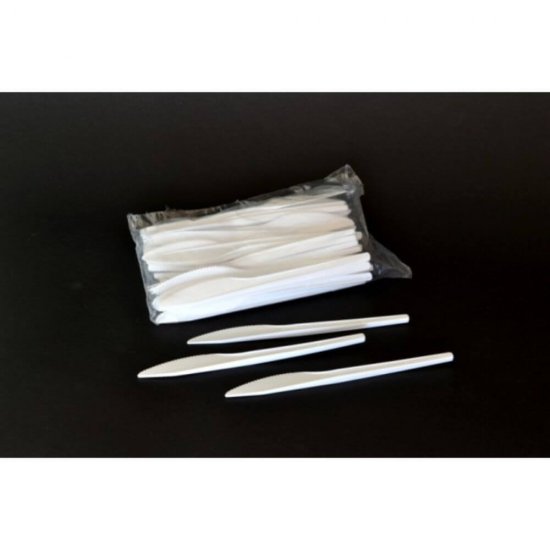 Cutite Plastic de Unica Folosinta OTI CDS, 100 Buc/Set, Lungime 16.3 cm, Culoare Alba, Cutite Plastic pentru Fast Food, Set Cutite din Plastic, Tacamuri de Unica Folosinta, Cutite Albe din Plastic, Cutite de Unica Folosinta