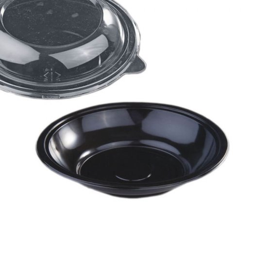 Farfurii Plastic, 1000 ml, 50 Buc/Set, cu Capac Detasabil, Culoare Negru/Transparent, Farfurii Rotunde Plastic, Farfurii cu Capac din Plastic, Farfurii Plastic de Unica Folosinta, Farfurii pentru Catering, Farfurii Unica Folosinta cu Capac