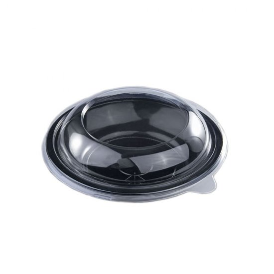 Farfurii Plastic, 1000 ml, 50 Buc/Set, cu Capac Detasabil, Culoare Negru/Transparent, Farfurii Rotunde Plastic, Farfurii cu Capac din Plastic, Farfurii Plastic de Unica Folosinta, Farfurii pentru Catering, Farfurii Unica Folosinta cu Capac