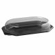 Set 100 Platouri Ovale cu Capac, 29.5x19x4 cm, Negre, Polipropilena, Set Platouri Plastic cu Capac pentru Catering, Platouri Plastic cu Capac pentru Alimente, Platouri Plastic pentru Catering, Platouri cu Capac pentru Transport Alimente