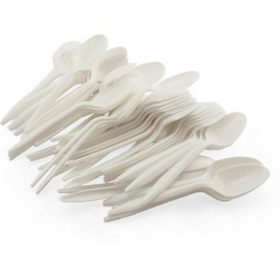 Lingurite din Plastic de Unica Folosinta, 100 Buc/Set, 13.8 cm, Culoare Alba, Tacamuri de Unica Folosinta, Lingurite Albe din Plastic, Lingurite de Unica Folosinta, Lingurite din Plastic pentru Catering, Lingurite din Plastic Unica Folosinta
