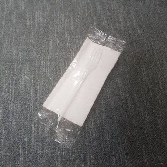 Set Furculita si Servetel OTI, Unica Folosinta, 100 Buc/Set, Culoare Alba, Tacamuri Fast Food, Seturi Unica Folosinta Catering, Tacamuri de Unica Folosinta, Tacamuri de Plastic