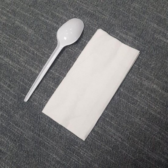 Set Lingura si Servetel OTI, Unica Folosinta, 100 Buc/Set, Culoare Alba, Tacamuri Fast Food, Seturi Unica Folosinta Catering, Tacamuri de Unica Folosinta, Tacamuri de Plastic