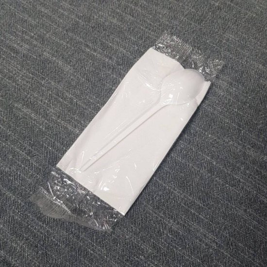 Set Lingura si Servetel OTI, Unica Folosinta, 100 Buc/Set, Culoare Alba, Tacamuri Fast Food, Seturi Unica Folosinta Catering, Tacamuri de Unica Folosinta, Tacamuri de Plastic