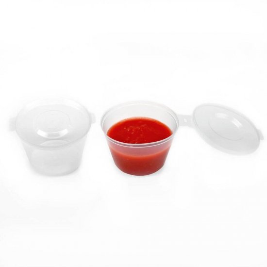 Set 50 Sosiere Plastic cu Capac, 50 ml, Diametru 25 mm, Transparent, Sosiere de Unica Folosinta, Sosiere cu Capac din Plastic, Sosiere din Plastic, Sosiere Catering, Sosiera cu Capac, Sosiere din Plastic Unica Folosinta