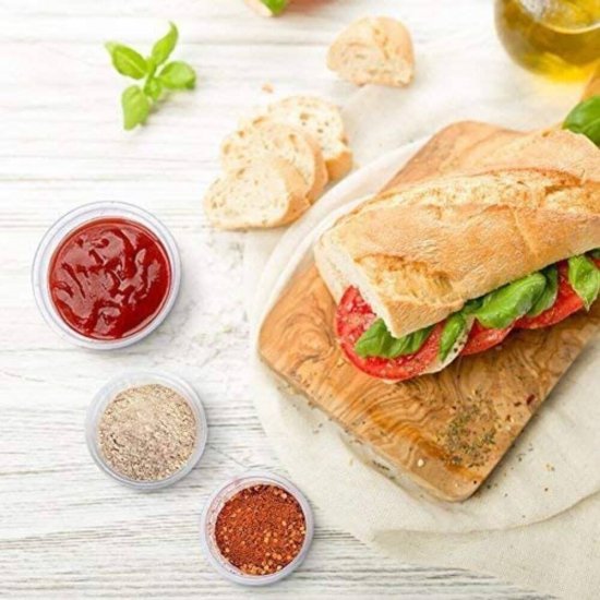 Set 50 Sosiere Plastic cu Capac, 120 ml, Diametru 47 mm, Transparent, Sosiere de Unica Folosinta, Sosiere Mici din Plastic, Sosiere cu Capac din Plastic, Sosiere din Plastic, Sosiere Catering, Sosiera cu Capac, Sosiere din Plastic Unica Folosinta