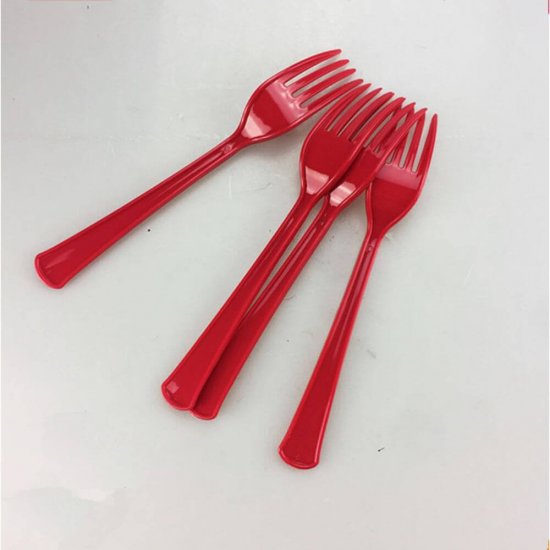 Furculite Plastic OTI Dopla, 20 Buc/Set,16.5 cm, Rosu, Furculite Rosii de Plastic, Tacamuri de Unica Folosinta, Furculite de Unica Folosinta, Furculite din Plastic pentru Catering, Furculite din Plastic Unica Folosinta
