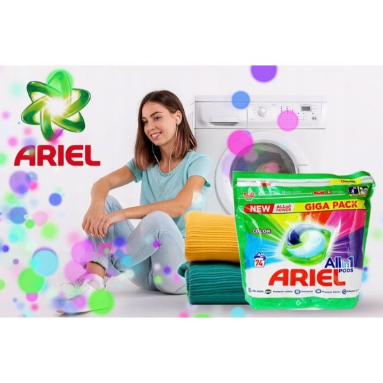 Set 74 Capsule de Detergent pentru Rufe Colorate Ariel Color All in 1 Pods, pentru Masini de Spalat, Capsule de Detergent, Set Capsule de Detergent, Cutie de Capsule pentru Detergent, Capsule de Detergent pentru Masina de Spalat 
