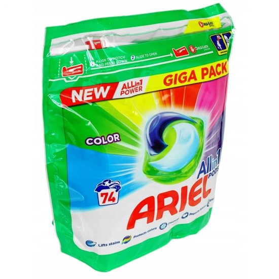 Set 74 Capsule de Detergent pentru Rufe Colorate Ariel Color All in 1 Pods, pentru Masini de Spalat, Capsule de Detergent, Set Capsule de Detergent, Cutie de Capsule pentru Detergent, Capsule de Detergent pentru Masina de Spalat 