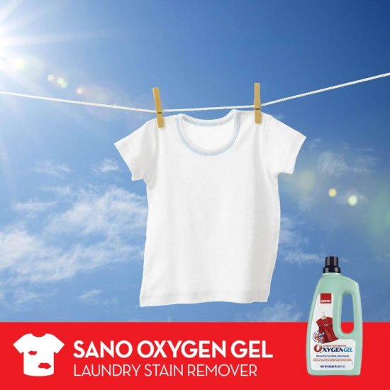 SANO Oxygen Gel, 3 L, pentru Indepartarea Petelor, Fara Clor, pentru Haine Colorate/Albe, Solutie Indepartare Pete Rufe, Solutii Indepartat Petele Haine, Aditiv Spalare Rufe, Detergent Aditiv Pete