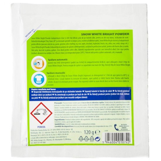 Detergent Pudra pentru Indepartarea Petelor Snow White Bright, 120 g, 4 Spalari, Pudra Indepartat Pete, Detergenti Pudra, Detergenti Pudra pentru Pete, Pudra Detergent, Detergent Pudra Snow, Pudra Curatat Pete, Detergent Curatat Pete, Solutie Curatat Pete