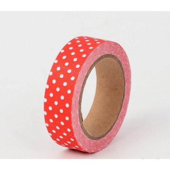 Banda Imbulinata Autoadeziva DACO, 1.5x400 cm, Rosu/Alb, Banda Adeziva, Banda Textila Decorativa, Benzi Decorative cu Adeziv, Banda Decorativa, Banda Decorativa cu Lipici, Panglica Adeziva cu Buline