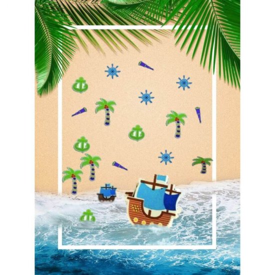 Forme Spuma Caraibe DACO, 99 Buc/Set, Multicolor, Dimensiuni Variabile, Accesorii Craft, Corabie din Spuma, Carma din Spuma, Ancora din Spuma, Binoclu din Spuma, Palmier din Spuma