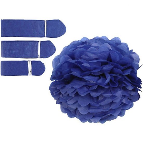 Sfere Pom Pom DACO, 3 Buc/Set, 23.5 cm, Model Sfere Petrecarete, Albastre, Accesorii Creatie, Accesorii Craft, Sfere Pom Pom, Sfere Pom Pom de Petrecere, Pom Pom Hartie, Pompoane Decorative Hartie, Pompon din Hartie