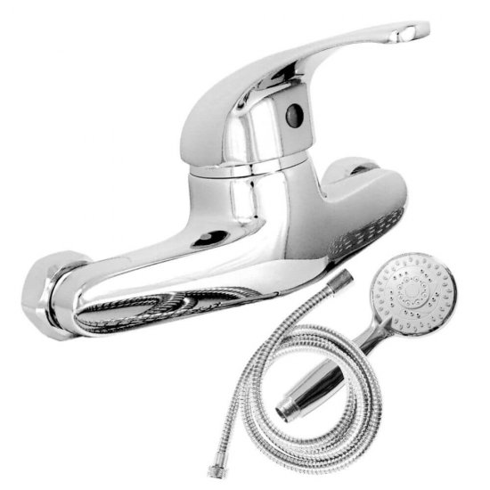 Baterie pentru Dus Sanobi SanQ, Furtun si Para Dus, Material Zinc, Finisaj Cromat, Baterii Dus, Baterie Dus Sanobi, Baterii Cazi, Baterie Cada cu Furtun si Para Dus, Obiecte Sanitare, Baterii Sanitare