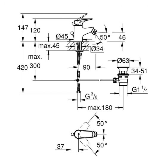 Baterie Grohe BauFlow pentru Lavoar, Monocomanda, Cromat, Grohe BauFlow, Baterie Lavoar, Baterie cu Monocomanda pentru Lavoar, Baterie Grohe, Baterii Sanitare Grohe, Baterie Chiuveta, Baterie Grohe, Lavoar Baie, Obiect Sanitar Baie