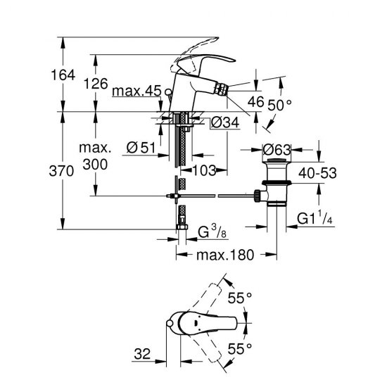 Baterie Grohe Eurosmart pentru Bideu, cu Ventil, Monocomanda, Cromat, Grohe Eurosmart, Baterie Bideu, Baterie Bideu cu Monocomanda, Baterie Grohe, Baterii Sanitare Grohe, Baterie Bideu, Eurosmart Ventil, Baterie Bideu Ventil