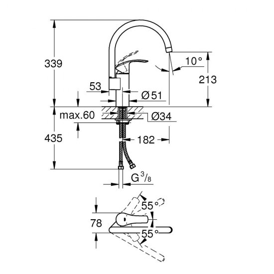 Baterie Grohe Eurosmart pentru Bucatarie, Pipa Inalta, Cromat, Grohe Eurosmart, Baterie Bucatarie, Baterie Grohe, Baterii Sanitare Grohe, Baterie Bucatarie, Baterie Grohe, Baterie Pipa Inalta