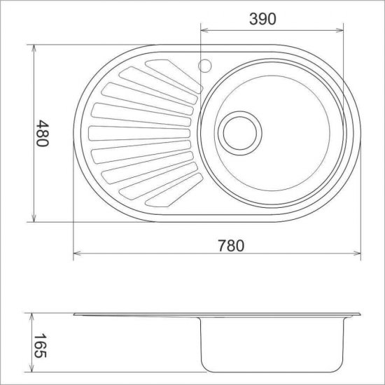 Chiuveta Ovala Bucatarie Sanobi, 78x48 cm, cu Picurator, Cuva pe Dreapta, Inox Alimentar, Finisaj Mat, Chiuveta Ovala pentru Blat, Chiuveta Ovala pentru Bucatarie, Chiuveta de Bucatarie Ovala, Chiuveta Ovala de Bucatarie