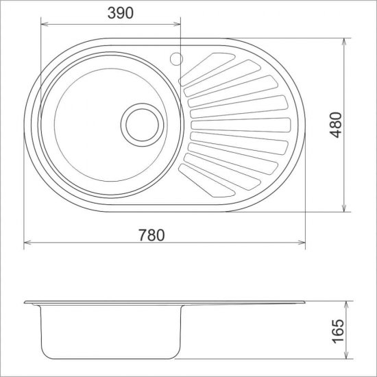 Chiuveta Ovala Bucatarie Sanobi, 78x48 cm, cu Picurator, Cuva pe Stanga, Inox Alimentar, Finisaj Mat, Chiuveta Ovala pentru Blat, Chiuveta Ovala pentru Bucatarie, Chiuveta de Bucatarie Ovala, Chiuveta Ovala de Bucatarie