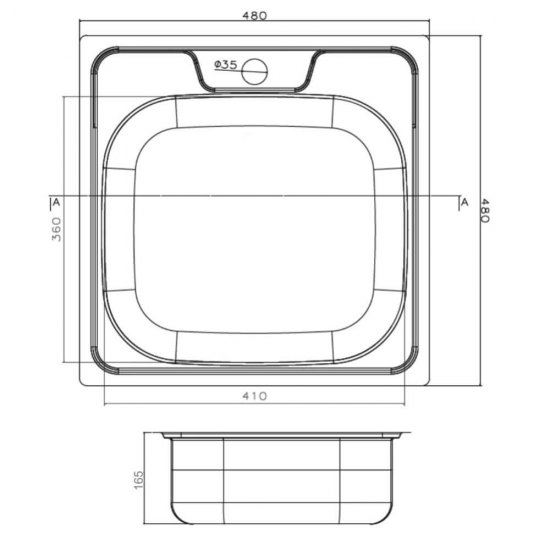 Chiuveta Patrata Bucatarie Sanobi, 48x48 cm, Inox Alimentar, Finisaj Mat, Chiuveta Patrata pentru Blat, Chiuveta Patrata pentru Bucatarie, Chiuveta de Bucatarie Patrata, Chiuveta Patrata de Bucatarie, Chiuveta Bucatarie Universala