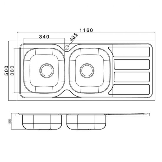 Chiuveta Bucatarie Dubla Sanobi, 116x50 cm, cu Picurator pe Dreapta, Inox Alimentar, Finisaj Mat, Chiuveta de Bucatarie Sanobi, Chiuveta Dubla cu Picurator pentru Bucatarie, Chiuveta de Bucatarie Dubla cu Picurator, Chiuveta Bucatarie Inox